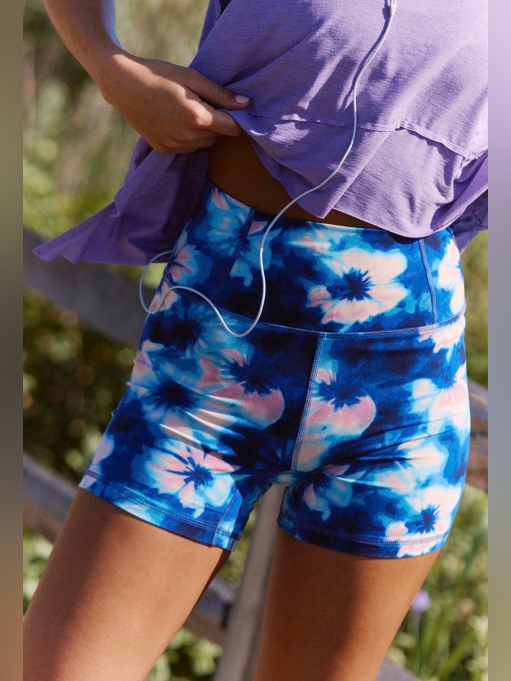 Free people movement never better 5” bike shorts NWT blue floral tie dye $58